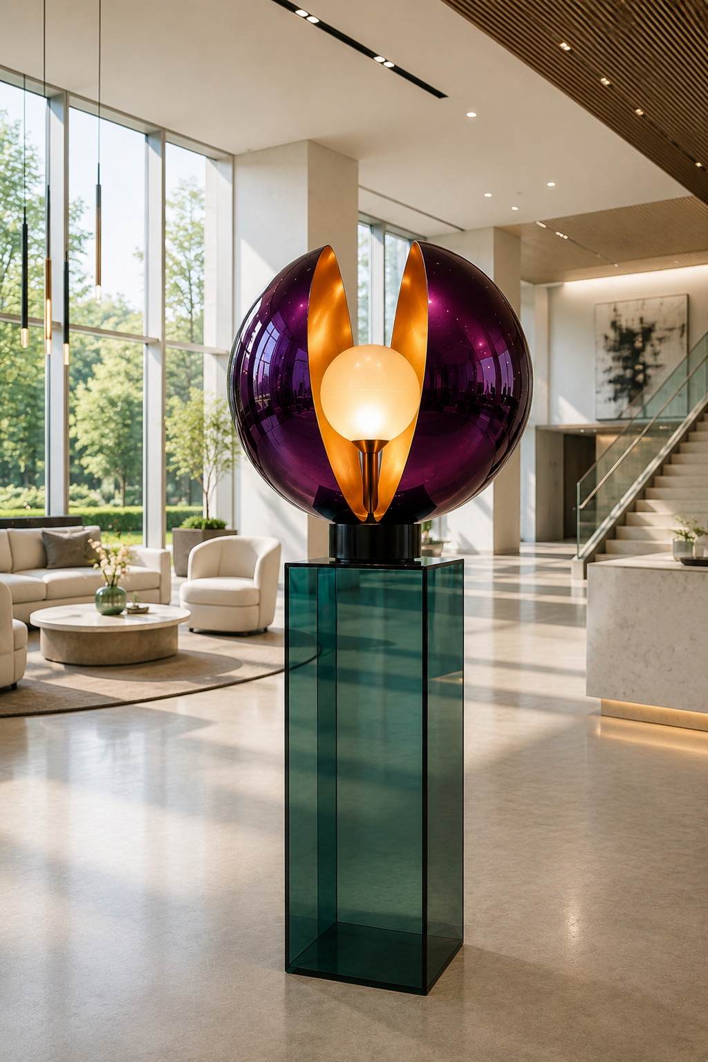 NACRE — Sculptural Light | Purple Shells | Green Glass Base