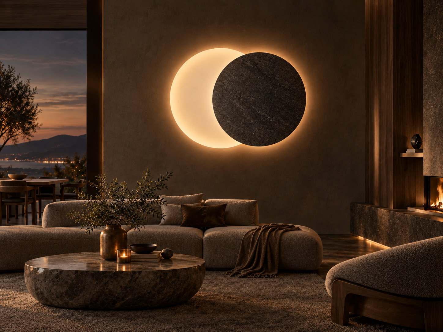YourSenses LUNA TWIN wall light with two overlapping circular forms and warm indirect illumination
