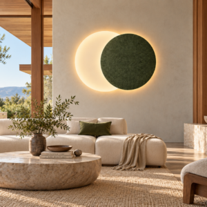 YourSenses LUNA TWIN wall light with two overlapping circular forms and warm indirect illumination